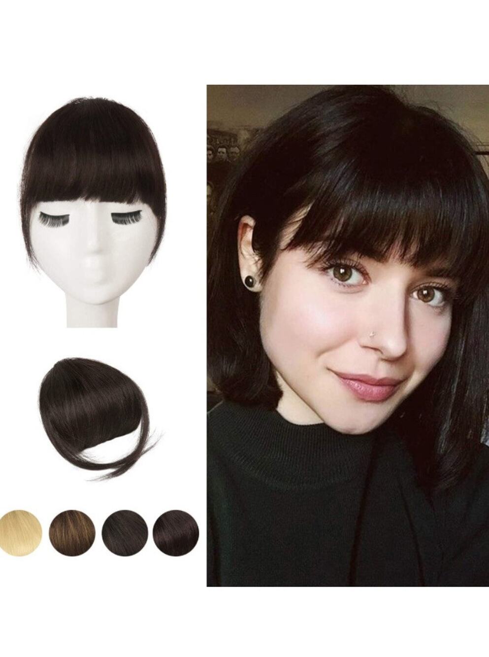 BARSDAR 100% Human Hair Bangs Extensions French Bangs Clip On with Temples